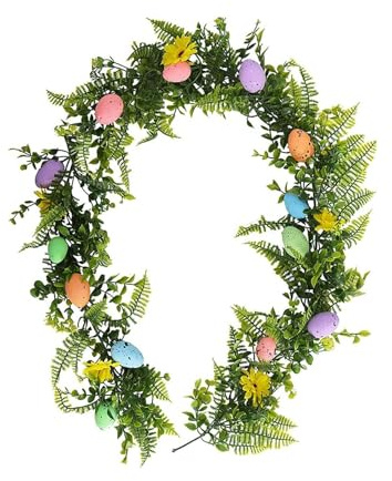 FGUUTYM Decorazioni pasquali 2025 - Ghirlanda pasquale con uova di Pasqua, fiori per camino, decorazione per la casa, per alberi, piante da giardino artificiali, vasi (verde, taglia unica)