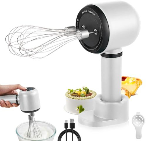 LULUWA Batidora de mano eléctrica, batidora de acero inoxidable, mini batidora de huevos de 3 velocidades, ajustable, con 2 batidores extraíbles para hornear, batir huevos, crema y mermelada