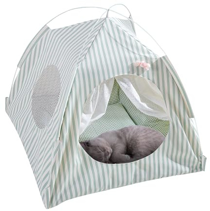 Tienda de campaña para gatos, casa de campaña portátil semicerrada para mascotas, 36 x 36 x 36 cm, transpirable, desmontable, lavable, para gato, perro, tipi para verano