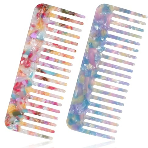 Wide Tooth Combs for Women, 2 Pcs Wet Comb Detangling Hair Comb Tortoise Shell Combs Portable Travel Styling Hair Brush for Women Curls/Wavy/Dry/Wet/Long/Thick