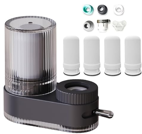 Tokenhigh Tap Purifier, Flow Pure Tap Filter, 7-Stage Tap Water Filtration System, Composite Cartridge Water Filter Tap Suitable for Most Faucets, Removes Sand, Heavy Metals, Lead (Black-4 filters)