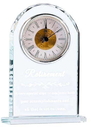 byepica Elegante reloj de mesa de cristal para jubilación, grabado personalizado, diseño de medio arco de estilo europeo con números romanos y esfera de metal