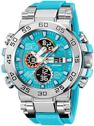 findtime Mens Watches Sports Outdoor Blue Watch for Men Color Designer Large Face Military Men's Wristwatches with Date Week Alarm LED Waterproof Stopwatch