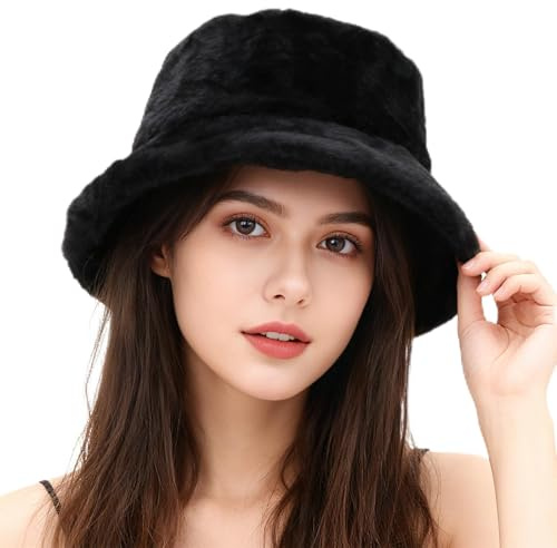 Syrads Cappello Donna Invernale Pescatore in Pelliccia Sintetica Caldo Casual Invernale Cappello per Viagg Sport Sci,Nero