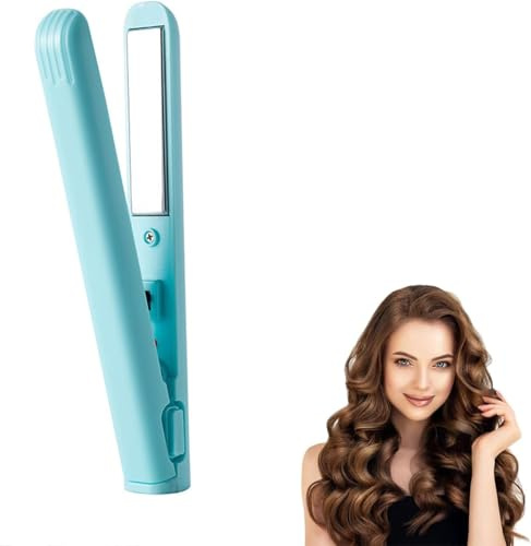 Mini Hair Straightener, Curling Iron, Portable Straighteners, 2 in 1 Dual-Purpose Upgrade Hair Straighteners, Travel Curling Iron for All Hair Types, for Short and Long Hair (Blue)