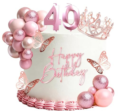 40th Birthday Rose Gold Cake Topper Set 40 Candles Cake Decorations