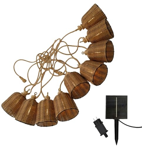 Ghirlanda luminosa esterna collegabile 10 paralumi in poly rattan FORMENTERA BIG HYBRID bianco caldo 8m solare e su settore
