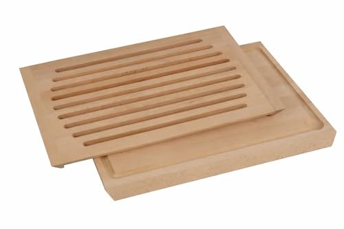 CULIMI Tagliere per pane con griglia per briciole, 30 × 40 × 5 cm, tagliere in legno con vassoio di raccolta