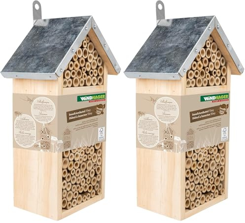 Windhager hôtel à Insectes Tiny - Bois et Bambou - abris à Abeilles, nichoir, hôtel à Insecte Bois - Insectes pour Abeille, Coccinelle, Abris pour Abeilles et nichoirs à Suspendre (Lot de 2)