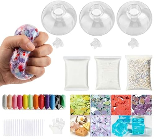 DIY Stress Ball Making Kit, Squishie-s Stress Ball Skin with Lid and Glue, Handmade Silicone Decompression Balls Set for Sensory Relief and Anxiety, Homemade Fidget to-y Kit for Adults (Option A)