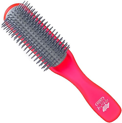Kent AirHedz Glo Half Round Hair Brush Raspberry - Detangling Hairbrush for Medium to Long Thick Hair, Cushioned Non-Scratch Quill Brush