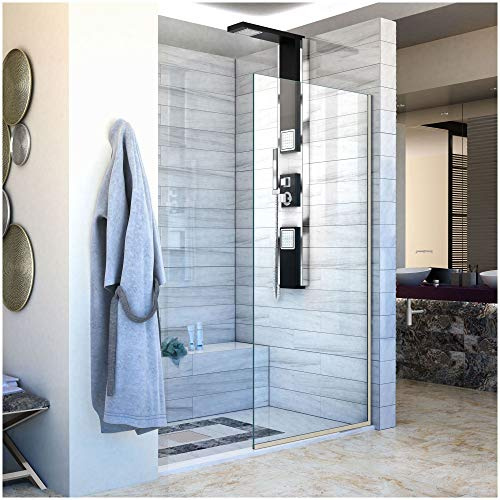 DreamLine Linea Single Panel Frameless Shower Screen 34 in. W x 72 in. H, Open Entry Design in Brushed Nickel, SHDR-3234721-04