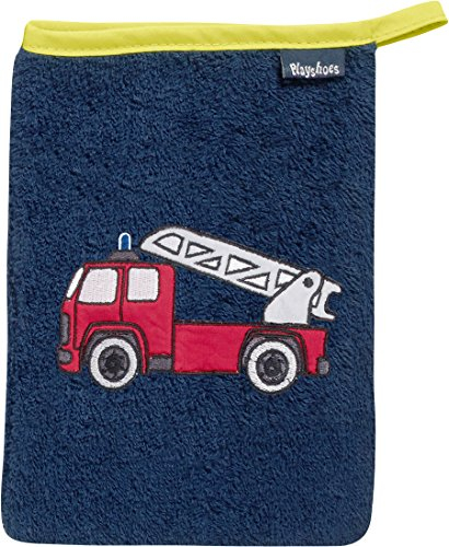 Playshoes 340094 Frottee-Waschhandschuh Feuerwehr, blau
