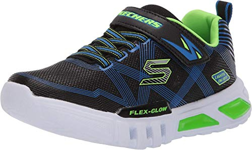 Skechers Garçon Flex-glow Fashion-sneakers, Black Blue Lime, 33.5 EU