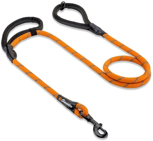 Sweetie - Guinzaglio per Cani Resistente, con 2 comode Maniglie Imbottite, Lungo 1,5 m per Animali di Taglia Media e Grande, Riflettente, Resistente alle intemperie e O-Ring. Arancione.