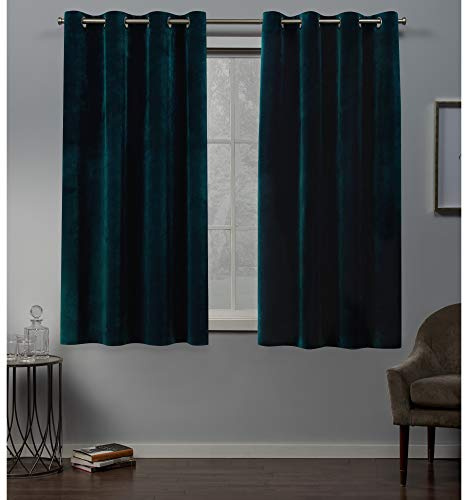 Exclusive Home Curtains Velvet Grommet Top Panel Pair, Teal, 54x63, 2 Piece