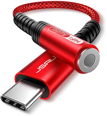 JSAUX USB C Kopfhörer Adapter Aux, USB C auf 3.5 Klinke Adapter Audio für iPhone 17 Pro Max/Air/16 Pro Max/ 15 Pro Max,Samsung S24/S24+/S24 Ultra/S23/S22,Pixel 9 Pro/9/8 Pro/8/7 Pro/7-Rot