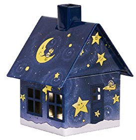 Crottendorfer - Räucherhaus Metall inkl. Räucherkerzenhalter - für Räucherkerzen Gr. M - Maße: 7,2 x 7,8 x 9,8cm - Motiv: Gute Nacht - Made in Germany