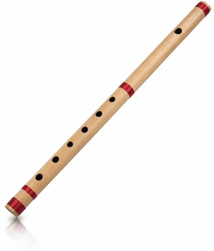17 Inch Authentic Indian Wooden Bamboo Flute in 'A' Key Fipple Woodwind Musical Instrument Recorder Traditional Bansuri Handcrafted Novelty Decoratives & Collectibles