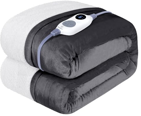 Westinghouse Heated Throw Blanket, Soft Flannel to Sherpa Electric Throw with 6 Heating Levels, 2-10 Hours Time Settings, Fast Heating, Machine Washable 50x60 Inch, Charcoal