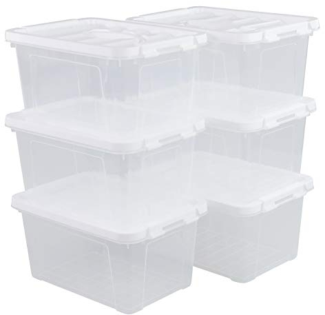 Hespama 6 Pack 5L Plastic Storage Boxes with Handle, Clear Latch Storage Container Box Small