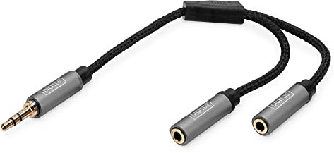 DIGITUS Divisor de audio - clavija de 3,5 mm a 2 tomas de 3,5 mm - divisor auxiliar, estéreo - 0,2 m - negro - para smartphones, ordenadores, portátiles, reproductores MP3, sistemas estéreo