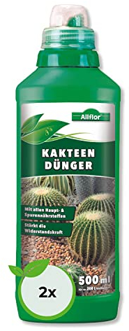 ALLFLOR Kakteendünger flüssig- und Sukkulentendünger für alle Kakteen , Aloe Vera Pflanze und dickblättrigen Pflanzen Sukkulenten I Flüssigdünger mit extra Kalium I Weiß, 2 x 500 ml
