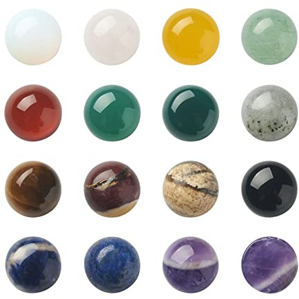 Crafans 30Pcs 10mm Half Round Gemstone Cabochons Flat Back Stone Cabochons Domes No Hole Healing Power Stone Chakra Crystal Beads for Jewelry Making