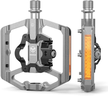 Mountain Bike Pedals with Reflector- Dual Function Plat & Clipless Pedals, Bicycle Pedal 9/16”Compatible with SPD - 3 Sealed Bearings Bicycle Platform Mountain Pedals (Titanium)