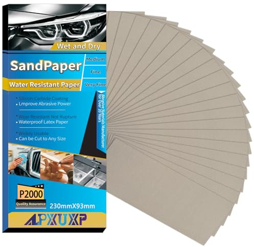 ALPXUXP Sandpapper 2000 korn 30 stycken vått och torrt svart slippapper,Lämplig för slipning och polering av bilplåt, fordonsljus、 metall, trä, plast och andra materia