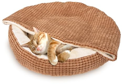 Nobleza Cuccia per Gatti con Coperta, Cuccia per Cani Rotonda Soffice, Cuccia Gatto Interno Morbido Antiscivolo Lavabile Taglia Piccola e Media Letto per Animali, Marrone, 65x58x16cm