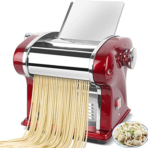 Máquina para hacer pasta eléctrica, prensa automática de fideos para el hogar de 135 W, para espaguetis, fideos y masa de albóndigas, rendimiento de 5 kg/h, grosor ajustable de 0,3 a 4 mm, acero ino