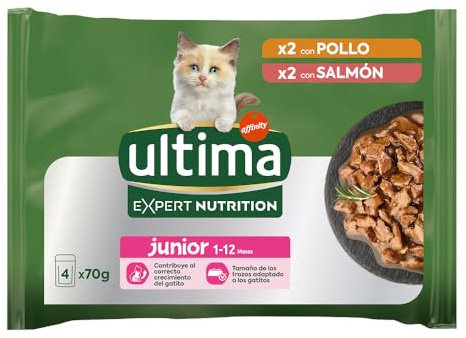 Ultima Expert Nutrition Cibo umido per gattini - Junior 1-12 mesi - Scatola da 11 x (4 x 70 g)