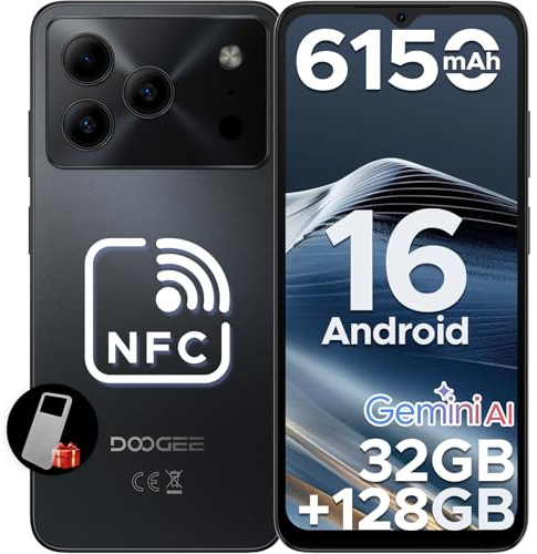 DOOGEE NOTE 56 PRO Mobile Phones, Newest Android 16 With Gemimi AI, 32GB+128GB/2TB, 6150mAh& 6.56HD+90Hz Display, 4G Dual SIM Unlocked Mobile Phone, 8.45mm Ultra-Slim, Face ID, 5G WiFi, GPS,NFC-Black