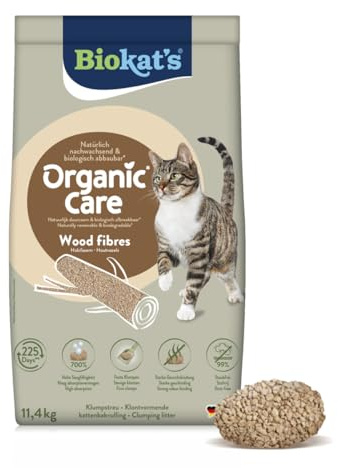 Biokat's Organic Care Wood Fibres 11,4 kg - Feine klumpende Katzenstreu aus nachwachsenden und biologisch abbaubaren Pflanzenfasern - 1 Sack (1 x 11,2 kg)
