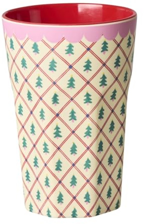 ReWu Rice Melamin Becher Groß - Diamond Christmas Tree Print - 400ml - Kinderbecher Campingbecher Trinkbecher Melamingeschirr Bruchsicher BPA-frei
