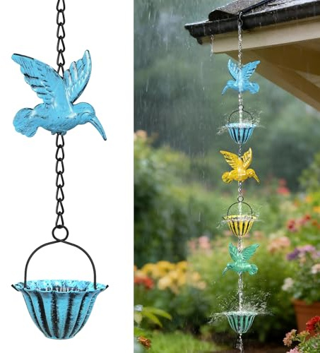 8.5FT Hummingbird Rain Chains for Outside Gutters,Rust-Resistant Metal