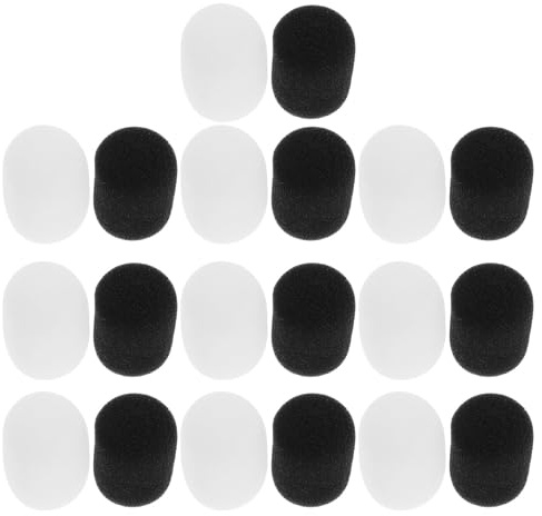 BESPORTBLE Set 20 Pezzi Paravento Piccolo per Microfono Cuffia Calza Antivento in Spugna Densa Bianco e Nero Protezione Antirumore per Microfoni Lavalier e Portatili per Registrazioni e