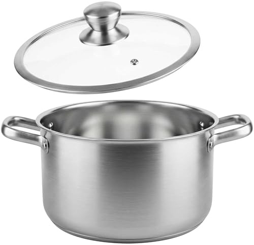 Greentainer Olla de acero inoxidable, olla de inducción resistente de 6 litros con tapa visible para pasta, sopa, espaguetis, olla de fondo grueso, olla de salsa para enlatar, hervir, cocinar a fuego