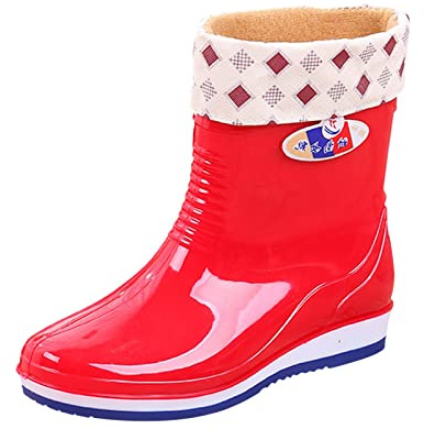 Generisch Botas de lluvia para mujer, botas de agua de moda con acolchado de algodón para adultos, zapatos de trabajo de cocina medianas, botas de goma resistentes