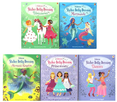 Usborne Sticker Dolly Dressing 5 Books Set (Sticker Dolly Dressing Unicorns, Sticker Dolly Dressing Mermaids, Sticker Dolly Dressing Princesses, Sticker Dolly Dressing Dancers & Mermaid Kingdom)