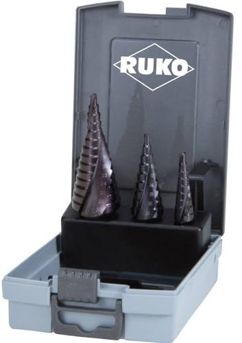RUKO HSS Spiralstufenbohrer-Set in Kunststoffkoffer, TiAlN Finish, 3-teilig, R101026FRO