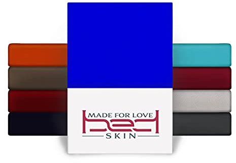 Bedskin Premium Topper Spannbettlaken 180x200 & 200x200 cm – 100% Baumwolle, Jersey Spannbetttuch, für Topper bis 10 cm Höhe (Blau)