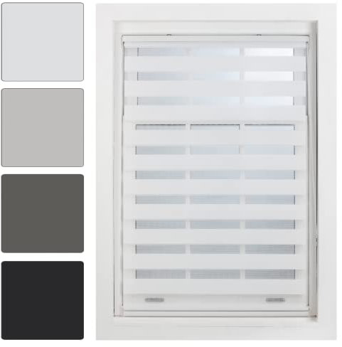 FURNISHED Day Night Blinds Made to Measure - Zebra Roller Blind Double Vision Fabric Quick Install Window Shades - Day and Night Blind, White, 60W x 165H cm