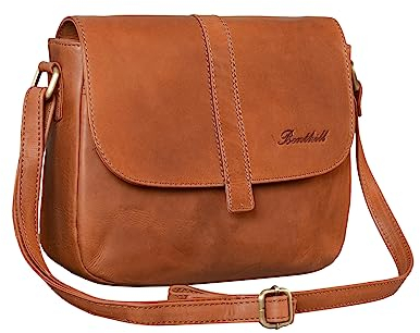 Benthill Damen Tasche aus Echt-Leder - Handtasche aus Rindsleder - Schultertasche mit Reißverschluss - Vintage Umhängetasche, Farbe:Braun
