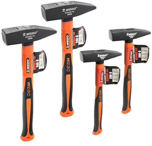 WEDO 4-teilig Schlosserhammer-set, 200g+200g+500g+500g, maskinhammarsats, Hartstahl Hammerkopf, Maschinisten-Ingenieurhammer med glasfiber Griff