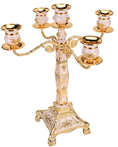 LKPOMI Bougeoirs Candélabres en Métal à 5 ​​Bras, Bougeoirs Coniques en Relief Vintage, Support de Bougie Décoratif, Décor de Table de Dîner, Ornements de Mariage