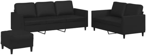 vidaXL Set di 3 divani con cuscini, in ecopelle resistente, include divano a 2 posti, 3 posti e poggiapiedi con braccioli imbottiti e cuscino per lo schienale