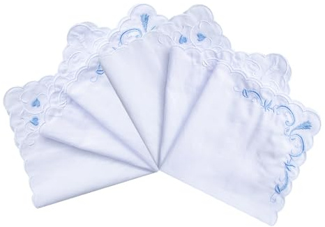 6 Pack of Ladies Embroidery Cotton Handkerchiefs Lace Border White Hankies