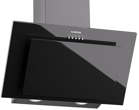 Klarstein Athena Cappe Inclinate 60cm - Cappa Cucina Angolare, 404 m³/h, LED, 3 Velocità, Filtro Carbone, A+++, Aspirante & Ricircolo, Design Moderno, Silenziosa 63 dB